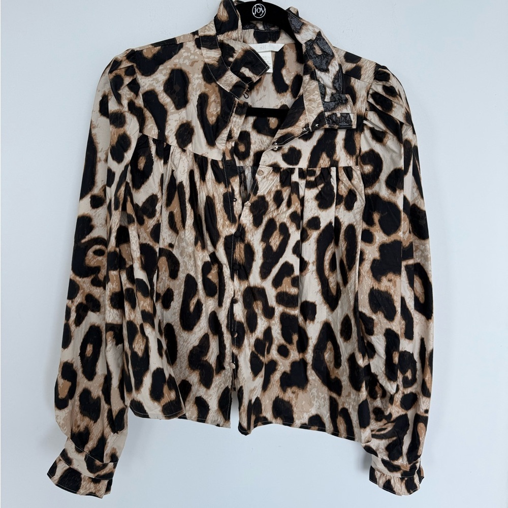 H&M Ruffle Trimmed Leopard Blouse size S - Picture 2 of 7